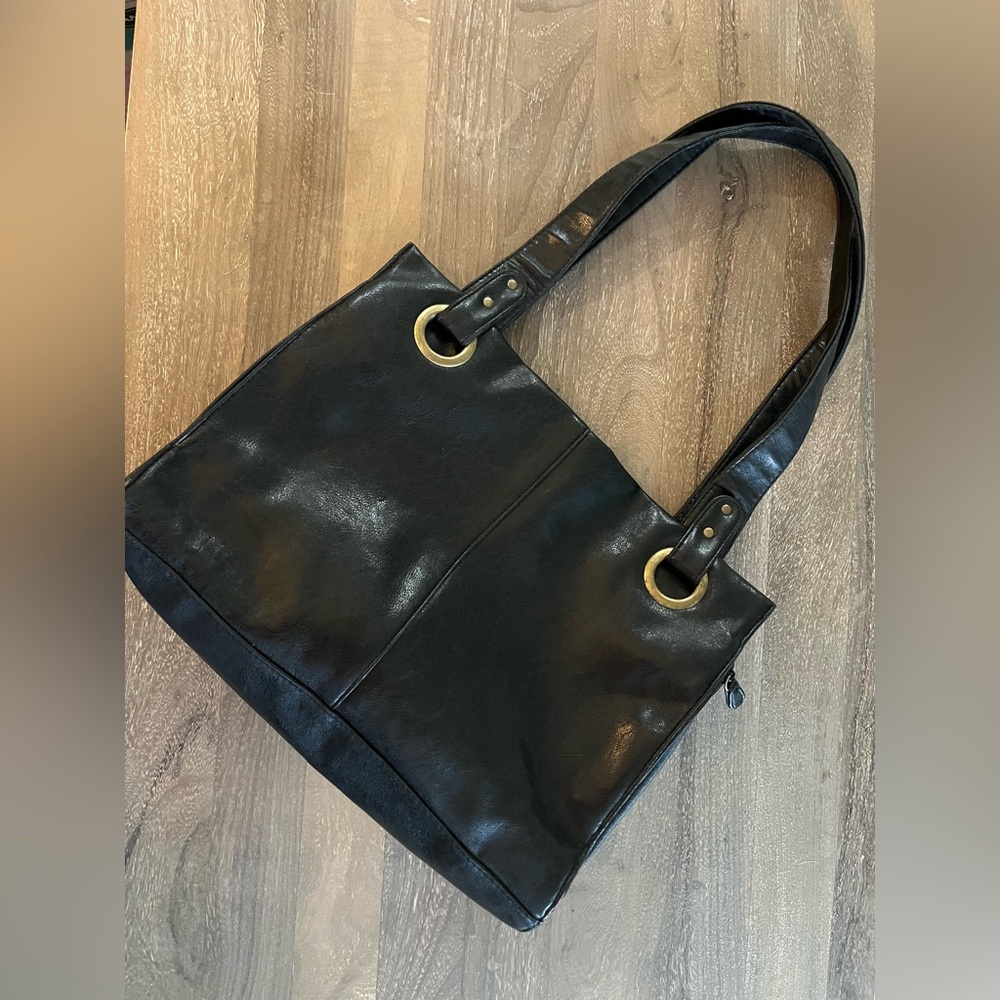 Elegant Black Leather-like Tote Bag